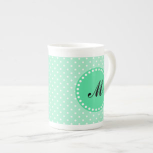 Monogram Magic Mint and White Polka Dot Bone China Mug