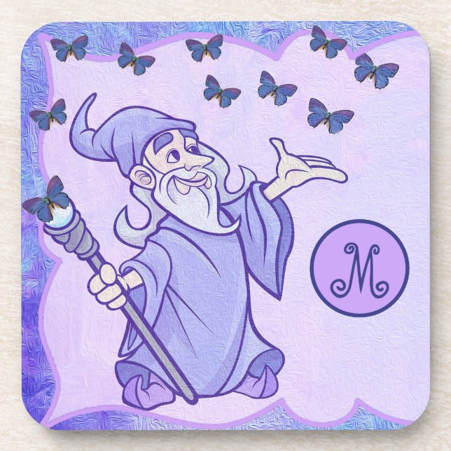 Monogram Magical Wizard with Butterflies Coaster (Front)