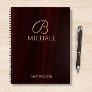 Monogram Mahogany Wood Timber Personalised Name Notebook