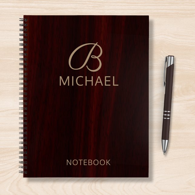 Monogram Mahogany Wood Timber Personalised Name Notebook (Creator Uploaded)