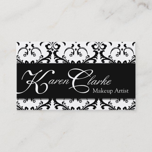Monogram Makeup Artist Business Card Damask (Front)