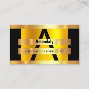 Monogram Makeup Artist Hair Salon Black Gold VIP Business Card