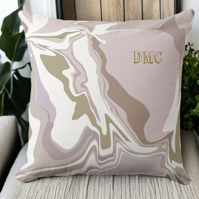 Monogram marble blush pink rose gold white cream cushion (Creator Uploaded)