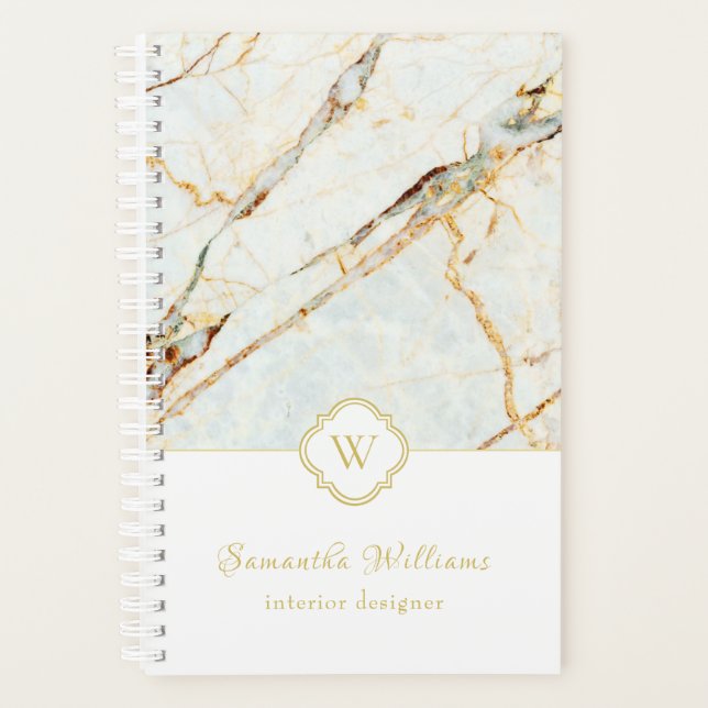 Monogram Marble Elegant White Gold 5.5x8.5 Planner (Front)