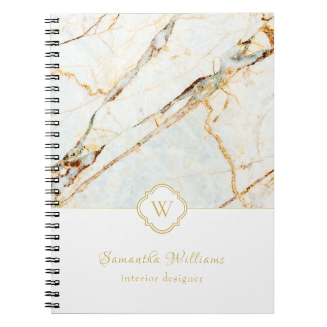 Monogram Marble Elegant White Gold Notebook (Front)