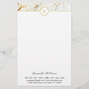 Monogram Marble Elegant White Gold Stationery