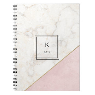 Monogram Marble Minimalist Rose Gold Elegant Notebook