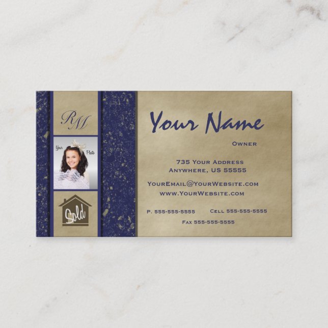 Monogram Marble Real Estate Photo Business Cards 4 (Front)