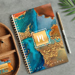 Monogram marble watercolor gold turquoise orange planner<br><div class="desc">A sparkly, faux gold foil square with a script typography monogram initial overlays a rich, gold veined, turquoise blue, and yellow orange watercolor background on this chic, elegant, trendy, custom name yearly planner. Personalise with your initial. This planner comes in 2 sizes: small (5.5”x8.5”) and medium (8.5”x11”). Makes a fun...</div>