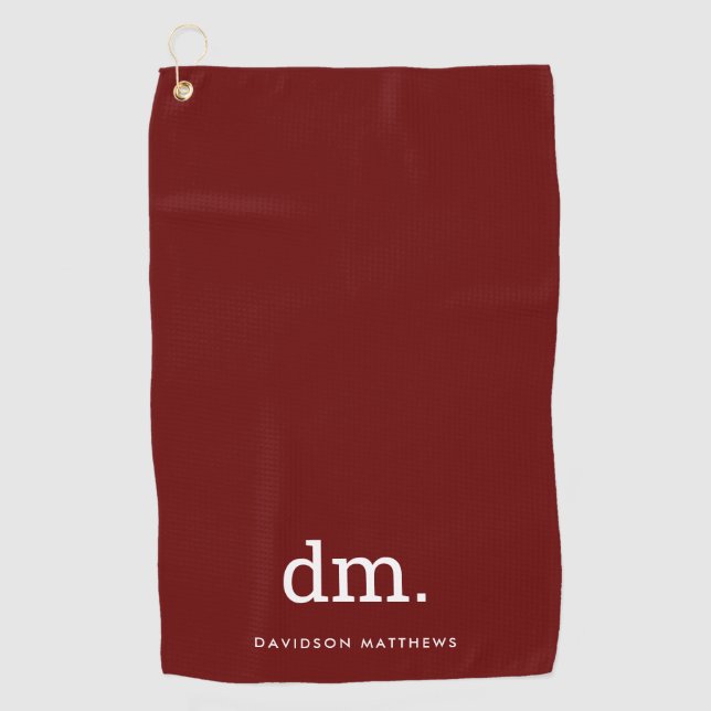 Monogram Maroon Golf Towel with White Text (Front)