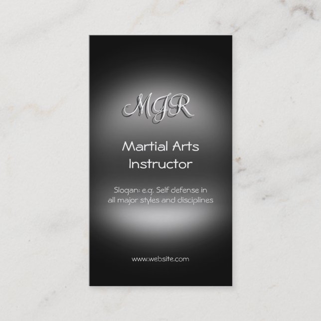Monogram, Martial Arts Instructor, metal-look Business Card (Front)