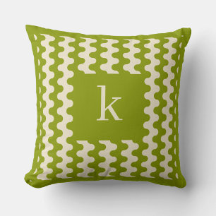 Monogram Matcha Lime Green Bold Wavy Pattern Cushion