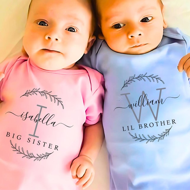 Monogram Matching big sister little sis  Baby Bodysuit (Creator Uploaded)