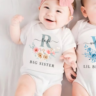 Monogram Matching big sister little sis  Baby Bodysuit