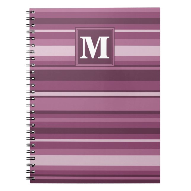 Monogram mauve stripes spiral notebook (Front)