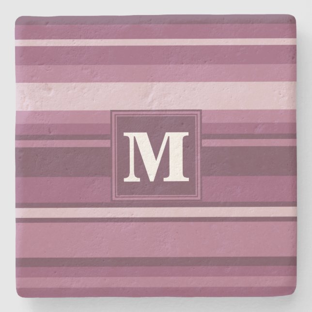 Monogram mauve stripes stone coaster (Front)