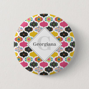 Monogram Maximalist Rainbow Dot Mandalas Patchwork 6 Cm Round Badge