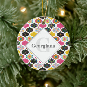 Monogram Maximalist Rainbow Dot Mandalas Patchwork Ceramic Tree Decoration