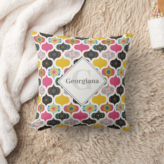 Monogram Maximalist Rainbow Dot Mandalas Patchwork Cushion (Blanket)