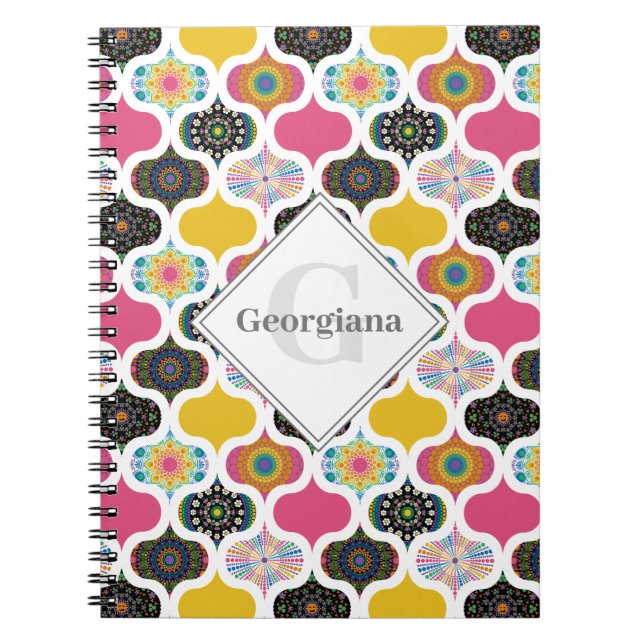 Monogram Maximalist Rainbow Dot Mandalas Patchwork Notebook (Front)