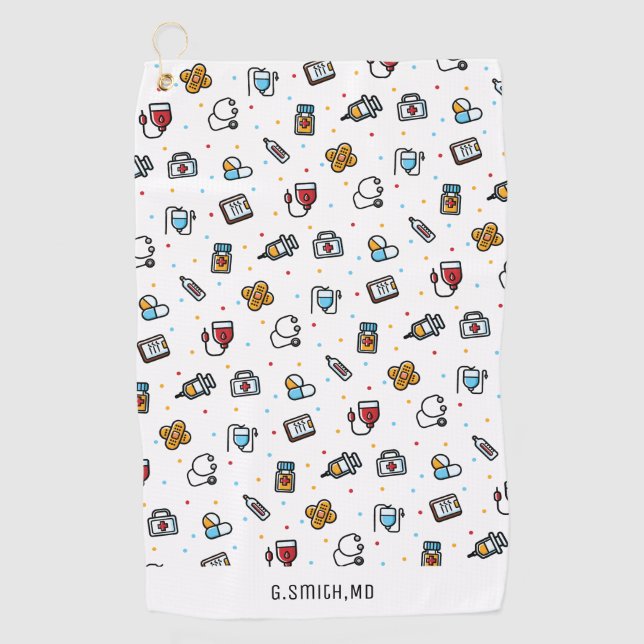 Monogram. Medical Pattern. For Doctors and Nurses Golf Towel (Front)