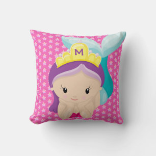 Monogram Mermaid Starfish Pink Girly Cartoon Cushion