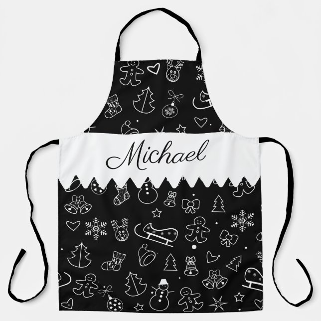 Monogram Merry Christmas and Happy New Year! 20XX Apron (Front)