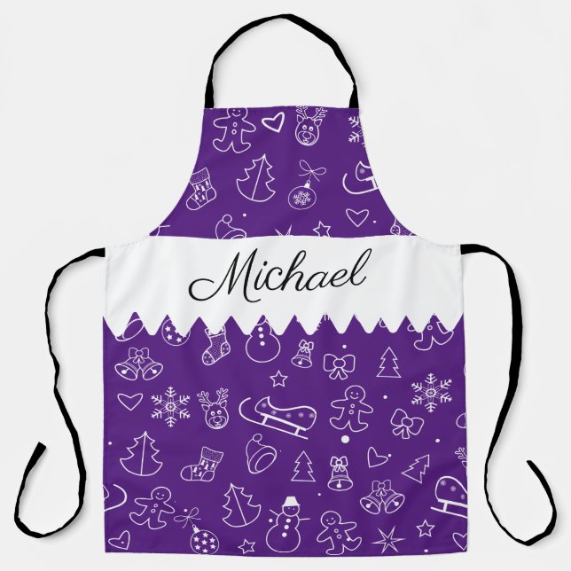 Monogram Merry Christmas and Happy New Year! 20XX Apron (Front)