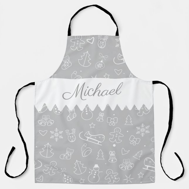 Monogram Merry Christmas and Happy New Year! 20XX Apron (Front)