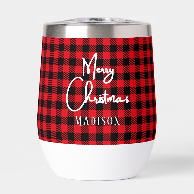 Monogram Merry Christmas buffalo plaid  (Front)