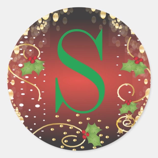 Monogram Merry Christmas Classic Round Sticker (Front)