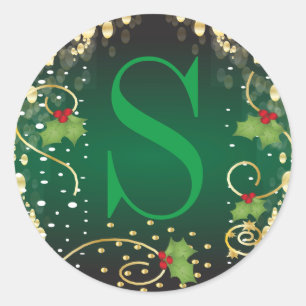 Monogram Merry Christmas Classic Round Sticker