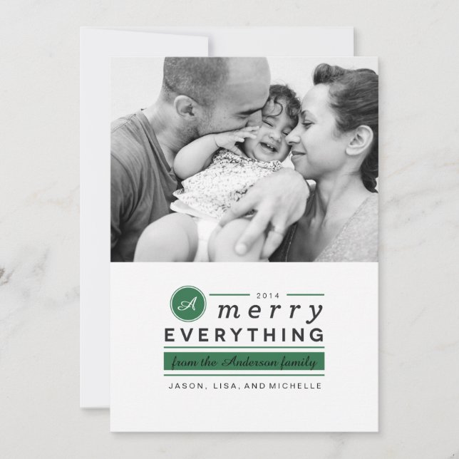Monogram Merry Everything Photo Holiday card (Front)