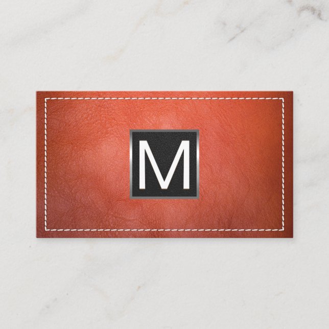 Monogram Metal Trim | Stitched Leather Business Card (Front)