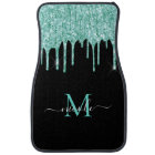 Monogram Metallic Aqua Blue Dripping Glitter Black