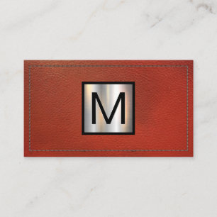 Monogram Metallic Banner Stitched Red Leather Business Card