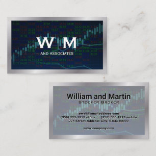 Monogram Metallic Border Financial Chart Business Card