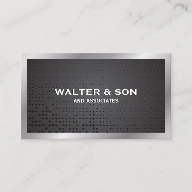 Monogram | Metallic Border | Silver Border Business Card (Front)