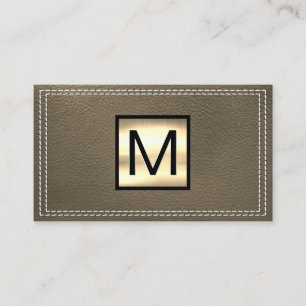 Monogram Metallic Double Stitched Sepia Leather Business Card