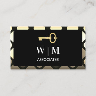 Monogram   Metallic Geometric   Skeleton Key Icon Business Card