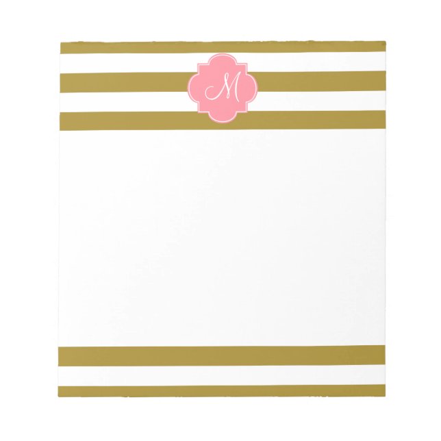 Monogram Metallic Gold and Pink Striped Pattern Notepad (Front)