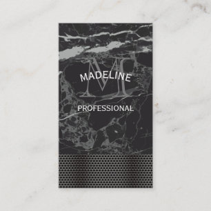 Monogram Metallic Grill Trim Black Marble Business Card