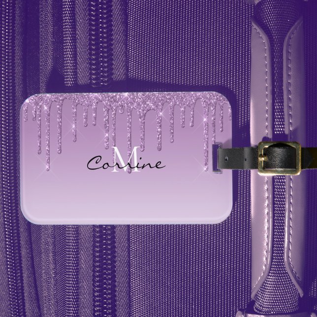 Monogram Metallic Lavender Purple Dripping Glitter Luggage Tag (Creator Uploaded)