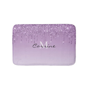 Monogram Metallic Lavender Purple Glitter Drips Bath Mat