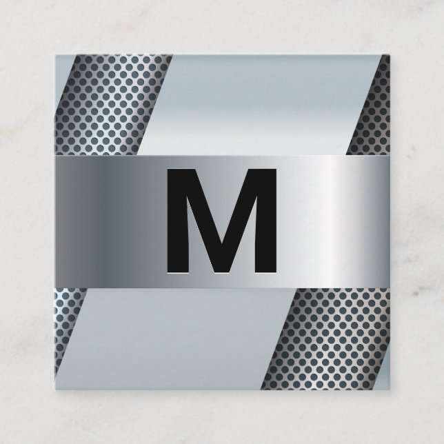 Monogram | Metallic Perforated Background Square Business Card (Front)