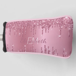 Monogram Metallic Pink Dripping Glitter Girly  Golf Head Cover