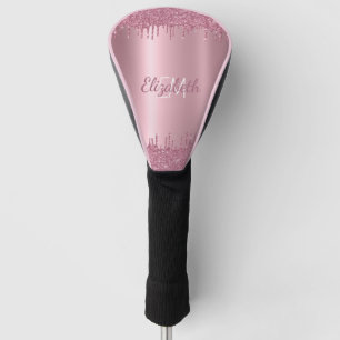Monogram Metallic Pink Dripping Glitter Girly   Golf Head Cover