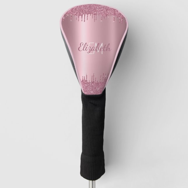 Monogram Metallic Pink Dripping Glitter Girly   Golf Head Cover (Front)