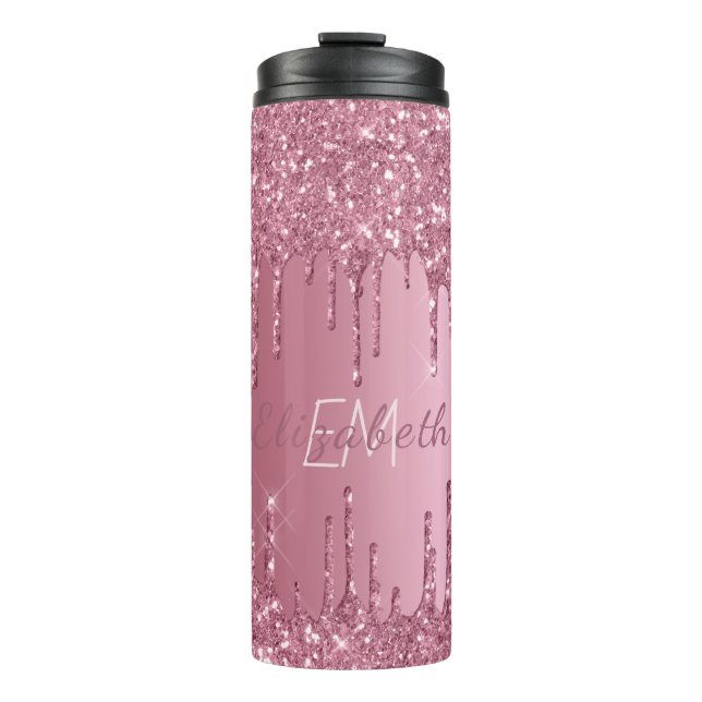 Monogram Metallic Pink Dripping Glitter Girly  Thermal Tumbler (Front)