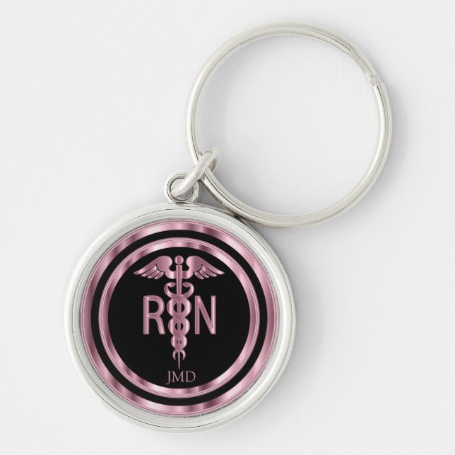 Monogram Metallic Pink for a Registered Nurse  Key Ring (Front)